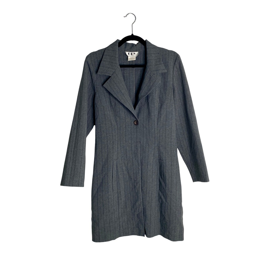 Vtg 90s DBY Pinstripe Blazer Dress Mini Longline Tailored Jacket Dark Academia S